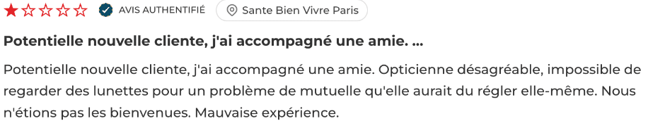 Avis client authentifié négatif