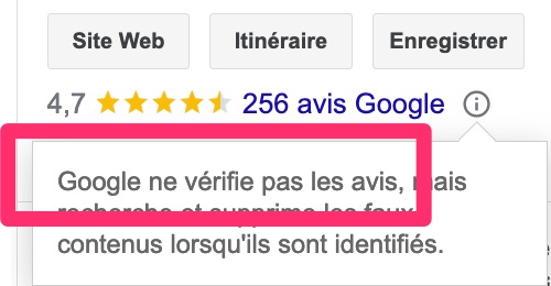 Affichage des avis Google non vérifiés