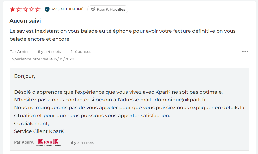 Avis Négatif : Aucun Suivi - Exemple de Réponse