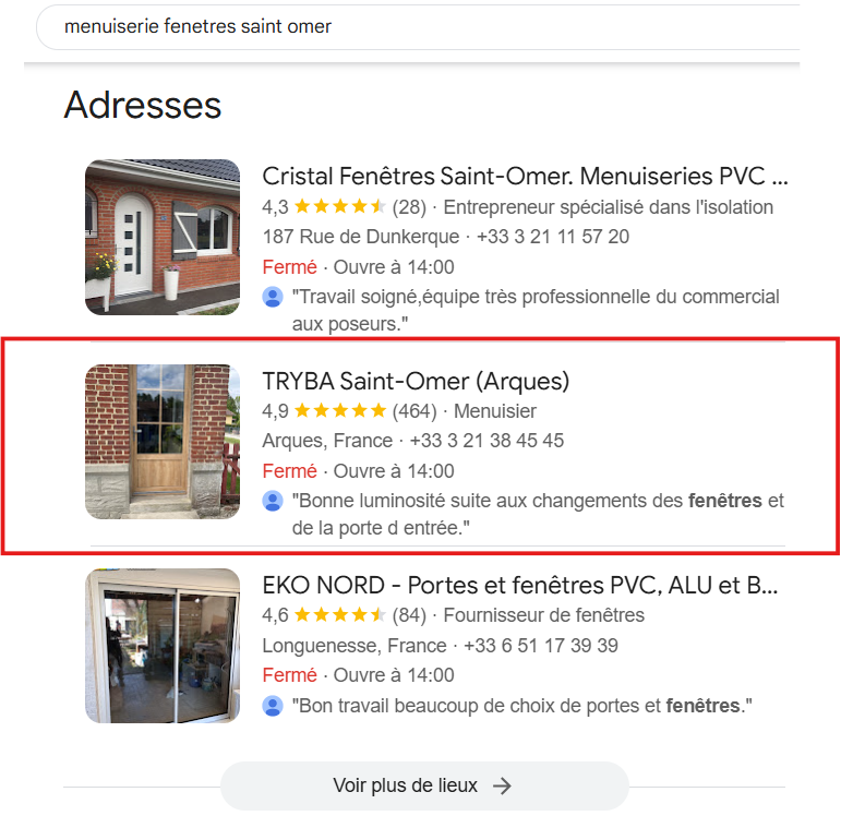 Google des menuiseries à Saint-Omer : TRYBA, Cristal Fenêtres et EKO NORD