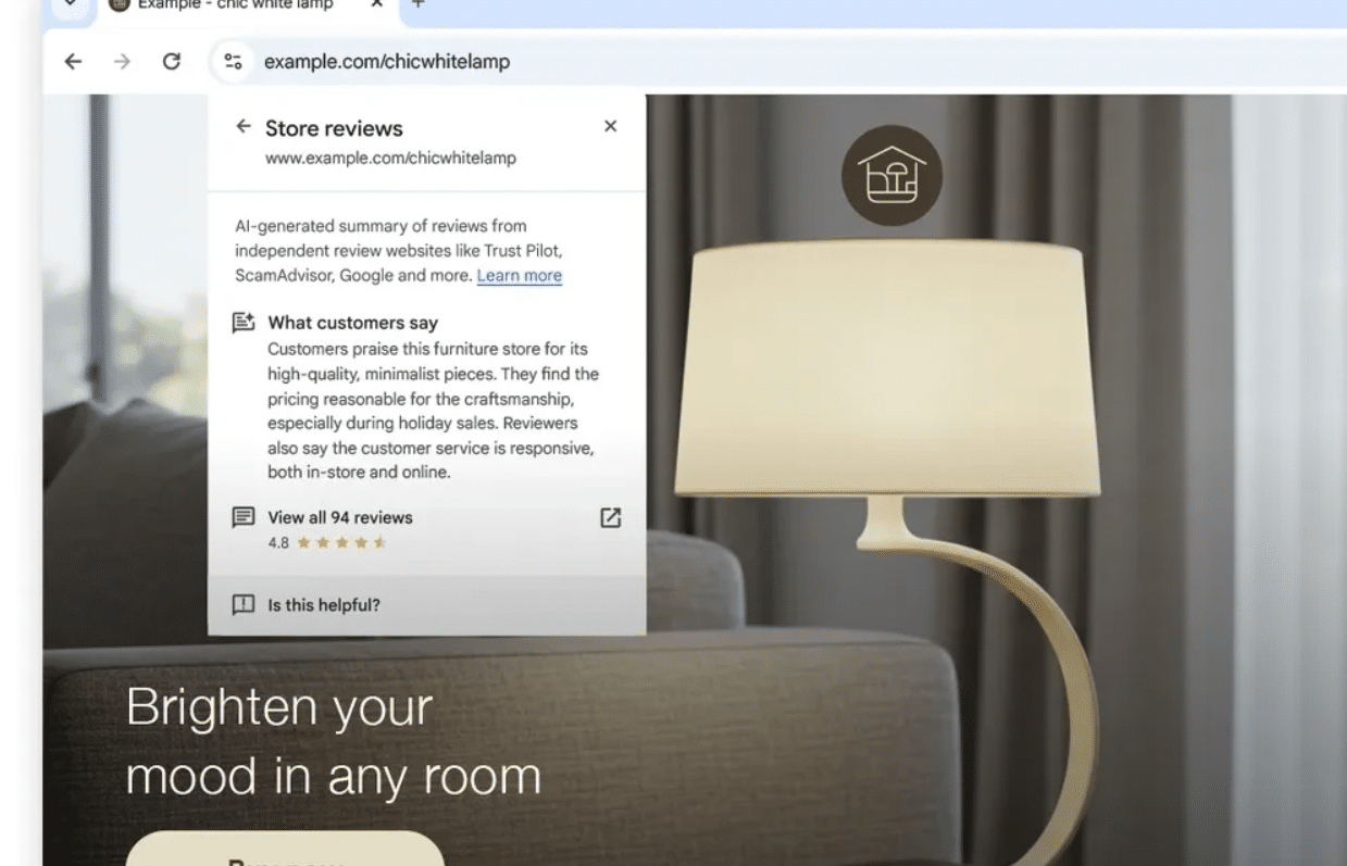 Chrome affiche Store Reviews : résumé d’avis clients directement dans le navigateur.