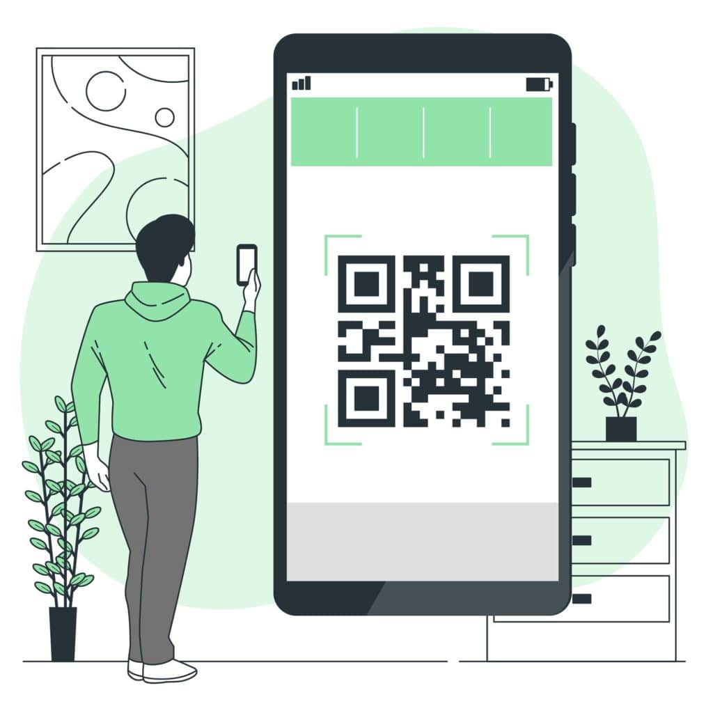 Une personne en train de scanner un code QR.