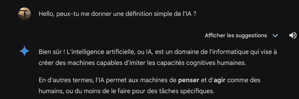  définition de l'IA fournie par Gemini