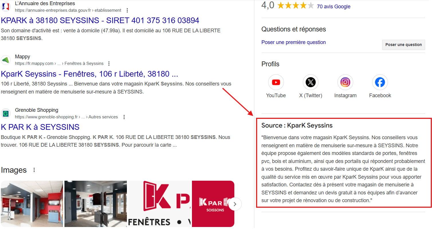 Description Google business profile de KparK