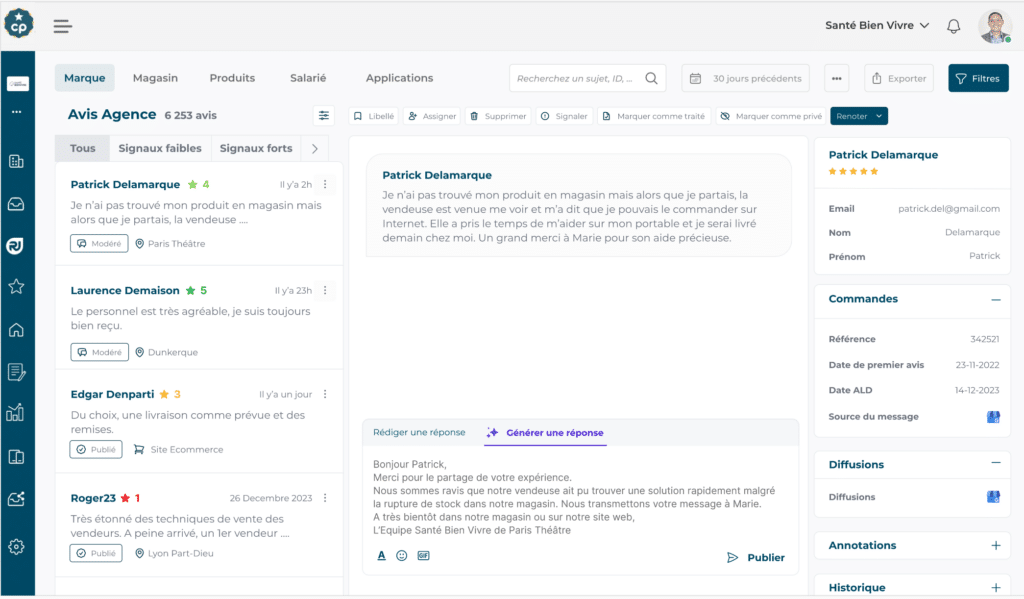  exemple de réponse de Custplace à un avis client positif.