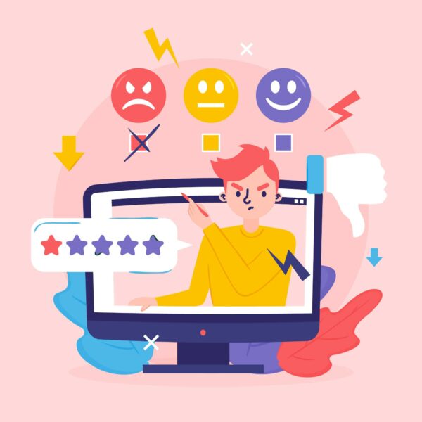 Client insatisfait illustrant son mécontentement suite à une note défavorable, représentant les Pain Points Émotionnels.