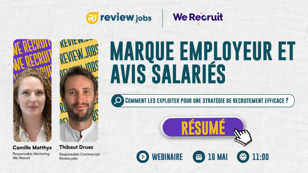 Webinaire co-animé par We Recruit et Review.jobs sur l'exploitation de la marque employeur et des avis salariés pour une stratégie de recrutement efficace.