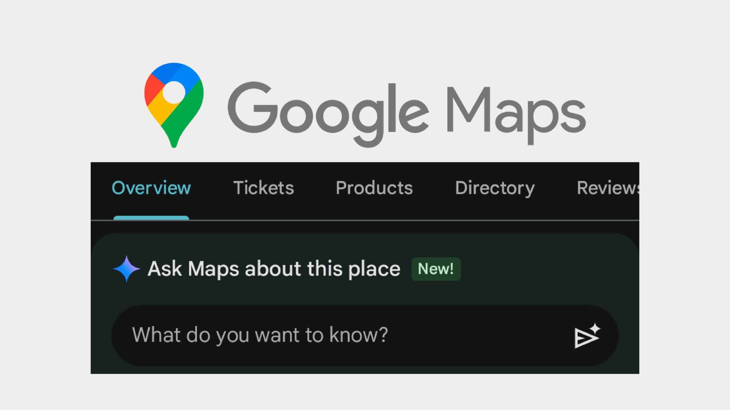 hamp de question Ask Maps sur un profil Google avec bouton d'envoi visible