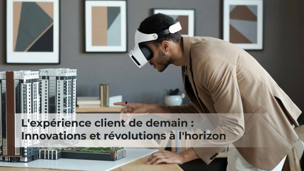 Homme en VR interagit avec maquette d'immeuble.
