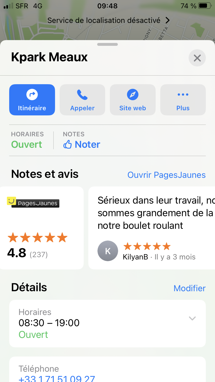 KparK Meaux sur Apple Plans avec une note de 4.8/5 basé sur 237 avis et horaires d'ouverture.