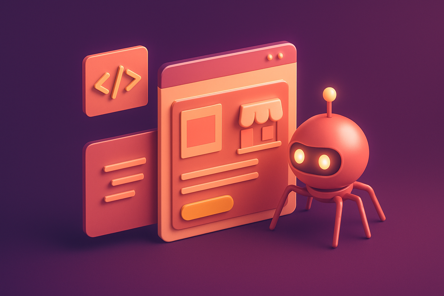 Illustration du balisage Schema et crawl par robots IA sur un site local