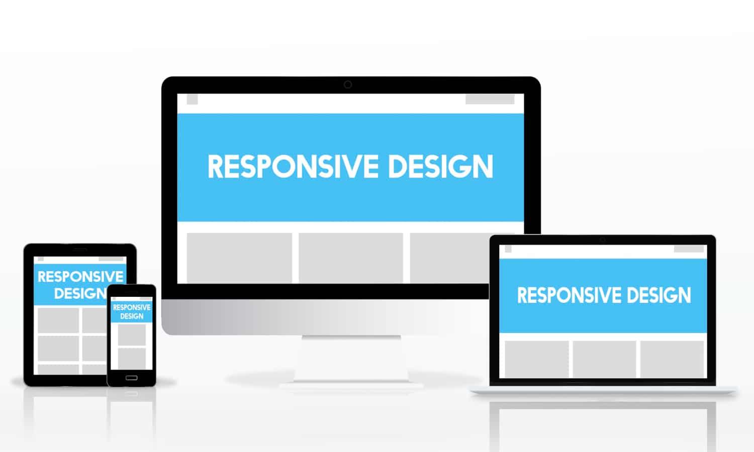 Illustration du responsive design sur différents appareils : tablette, smartphone, ordinateur.