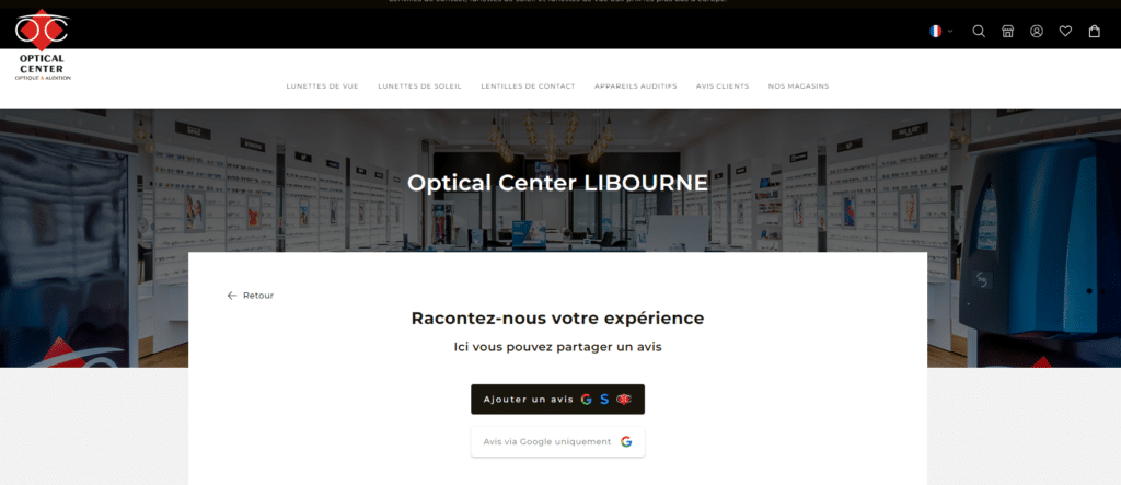 Site Optical Center - Intégration de la Reviewbox pour laisser des avis sur différentes plateformes